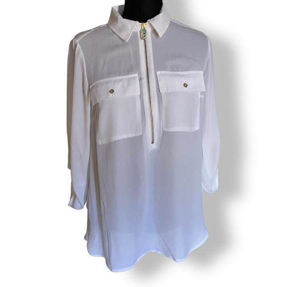 MICHAEL Kors Womens Blouse Size Small White Sheer Quarter Zip NEW - Picture 3 of 11